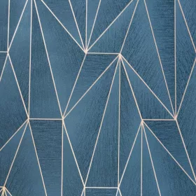 Azure Triad - Geometriai mintás tapéta bronz csíkokkal