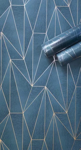 Azure Triad - Geometriai mintás tapéta bronz csíkokkal
