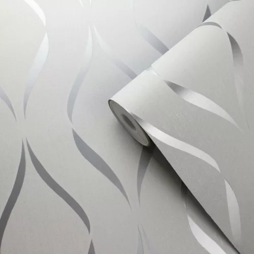 Indra Wave Silver - Ezüst alapon ezüst hullámos tapéta