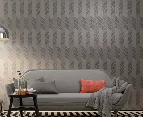 Chevron chic - Szürke alapon arany csíkos tapéta