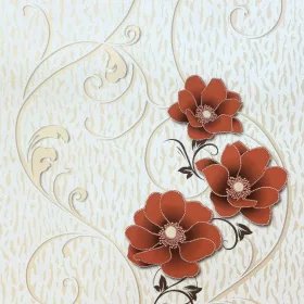 Crimson Blossom - Krémszínű alapon piros virágok