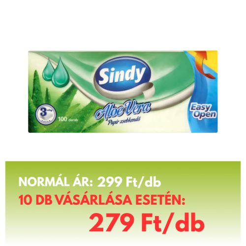 Sindy Aloe vera papírzsebkendő 3 rétegű 100 db/csomag