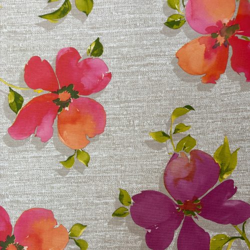 Viaszos vászon terítő 280 - Szürke alapon lila és rózsaszín virágok