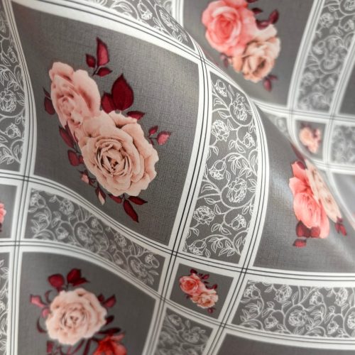 Viaszos vászon terítő 392 - Szürke alapon rózsák