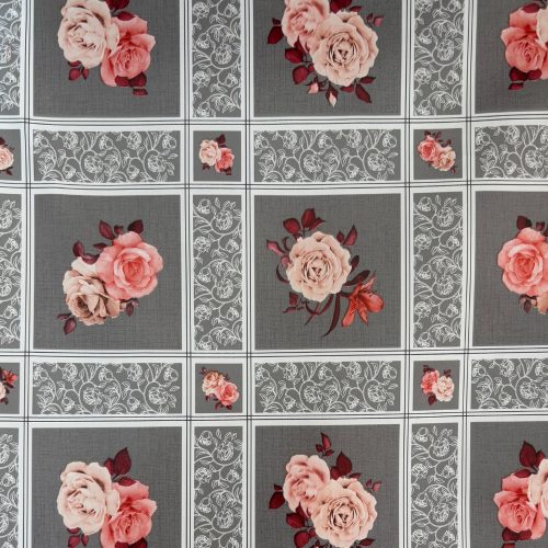 Viaszos vászon terítő 392 - Szürke alapon rózsák
