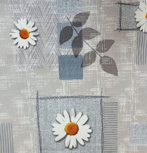 Viaszos vászon terítő 155 - Szürke és kék alapon margaréták