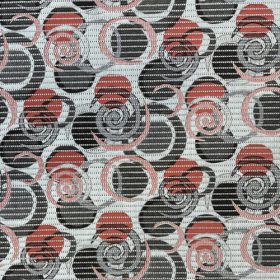   Fürdőszobai szőnyeg - Szürke alapon piros és fekete karikák