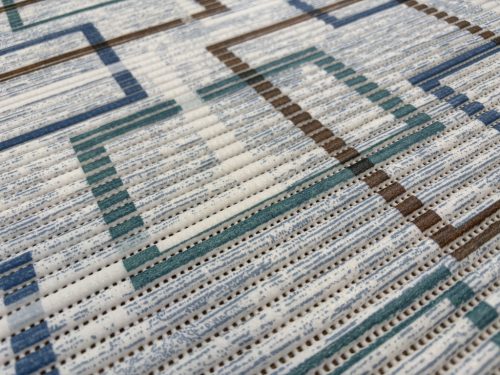 Fürdőszobai szőnyeg - Kékes alapon kék, zöld és barna négyzetek