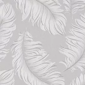Feathers - Szürke alapon fehér tollmintás tapéta